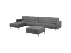 Canapé Angle Droite Convertible En Tissu Gris Clair 5 Places Avec Pouf ABERDEEN 17 Canapé Angle Droite Convertible En Tissu Gris Clair 5 Places Avec Pouf ABERDEEN -Accueil-Canapé canape 19122619
