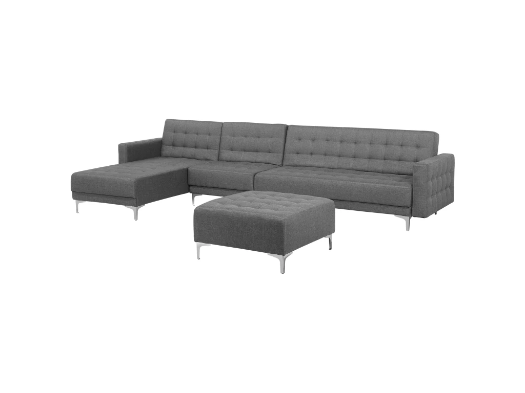 Canapé Angle Droite Convertible En Tissu Gris Clair 5 Places Avec Pouf ABERDEEN 8 Canapé Angle Droite Convertible En Tissu Gris Clair 5 Places Avec Pouf ABERDEEN – Image 6