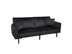 KONAE - Canapé Convertible Bois D'Eucalyptus Velours Noir