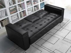 Canapé 3 Places Clic-clac En Simili DEVONSHIRE Avec Tablette Centrale Rabattable - Noir -Accueil-Canapé canape 191360