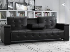 Canapé 3 Places Clic-clac En Simili DEVONSHIRE Avec Tablette Centrale Rabattable - Noir -Accueil-Canapé canape 191362