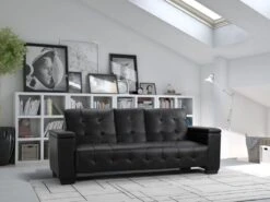 Canapé 3 Places Clic-clac En Simili DEVONSHIRE Avec Tablette Centrale Rabattable - Noir -Accueil-Canapé canape 191364