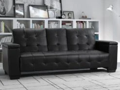 Canapé 3 Places Clic-clac En Simili DEVONSHIRE Avec Tablette Centrale Rabattable - Noir -Accueil-Canapé canape 191365