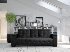 Canapé 3 Places Clic-clac En Simili DEVONSHIRE Avec Tablette Centrale Rabattable - Noir -Accueil-Canapé canape 191366