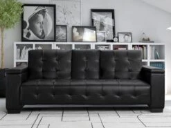 Canapé 3 Places Clic-clac En Simili DEVONSHIRE Avec Tablette Centrale Rabattable - Noir