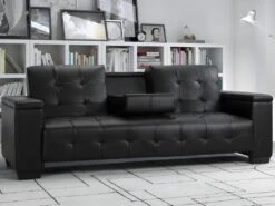 Canapé 3 Places Clic-clac En Simili DEVONSHIRE Avec Tablette Centrale Rabattable - Noir -Accueil-Canapé canape 191376