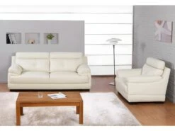Canapé 2 Places En Cuir De Buffle MANUELLA - Blanc Ivoire -Accueil-Canapé canape 19145
