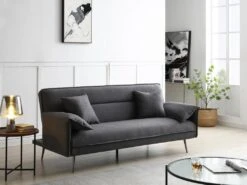 Canapé 3 Places Convertible Clic-clac En Tissu Anthracite FUSANO