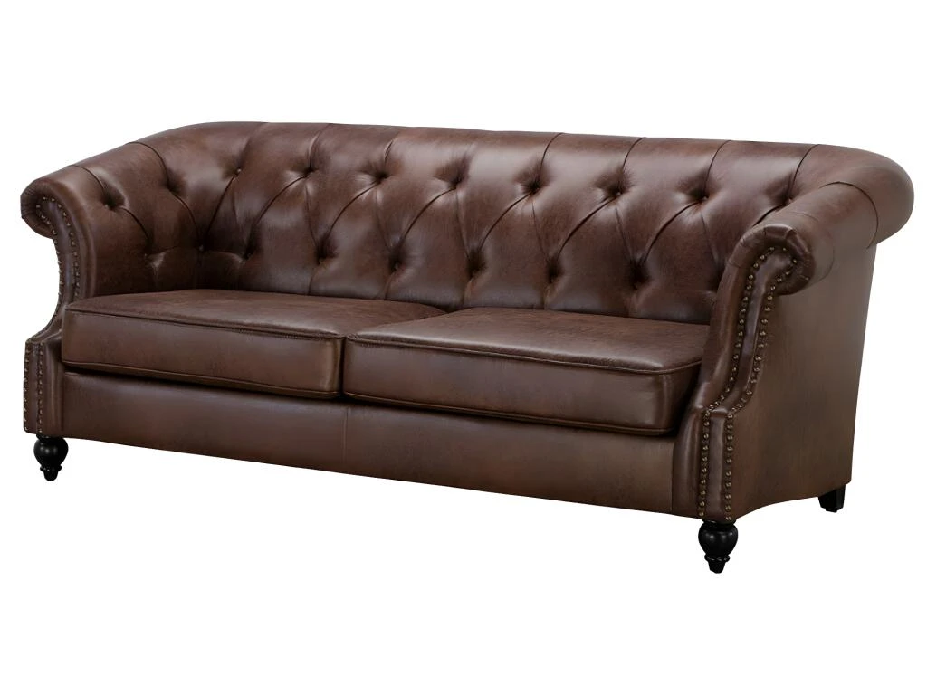 Canapé 3 Places Chesterfield AQUITAINE En Microfibre Aspect Cuir Vieilli - Marron 2 Canapé 3 Places Chesterfield AQUITAINE En Microfibre Aspect Cuir Vieilli - Marron