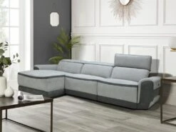 Canapé D'angle Gauche Relax électrique En Tissu Gris Clair ORIETTO