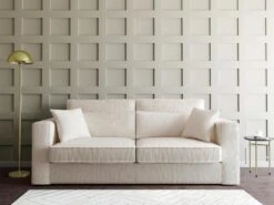 Canapé 3 Places En Velours Côtelé Crème MONDOVI