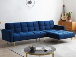 Canapé D'angle Convertible Réversible Clic-clac En Velours Bleu Roi NIETO -Accueil-Canapé canape 19578667