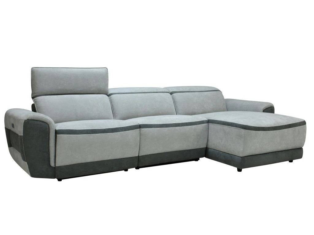 Canapé D'angle Droit Relax électrique En Tissu Gris Clair ORIETTO 4 Canapé D'angle Droit Relax électrique En Tissu Gris Clair ORIETTO – Image 2