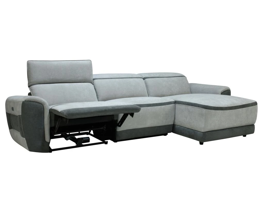 Canapé D'angle Droit Relax électrique En Tissu Gris Clair ORIETTO 5 Canapé D'angle Droit Relax électrique En Tissu Gris Clair ORIETTO – Image 3