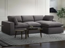 Canapé D'angle Droit En Velours Gris Anthracite AMAURY -Accueil-Canapé canape 19614195