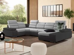 Canapé D'angle Panoramique Convertible En Tissu Et Simili BOILEAU - Bicolore Gris/anthracite - Angle Droit -Accueil-Canapé canape 19627135