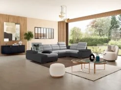 Canapé D'angle Panoramique Convertible En Tissu Et Simili BOILEAU - Bicolore Gris/anthracite - Angle Gauche