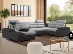 Canapé D'angle Panoramique Convertible En Tissu Et Simili BOILEAU - Bicolore Gris/anthracite - Angle Gauche -Accueil-Canapé canape 19627161