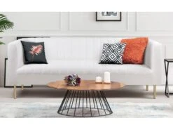 Canapé Moderne 3 Places à Coutures Verticales Sacramento Simili Blanc -Accueil-Canapé canape 19725745