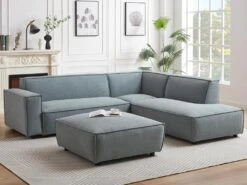 Canapé D'angle Droit Et Pouf En Velours Côtelé Bleu Clair BORORE 20 Canapé D'angle Droit Et Pouf En Velours Côtelé Bleu Clair BORORE -Accueil-Canapé canape 19738463