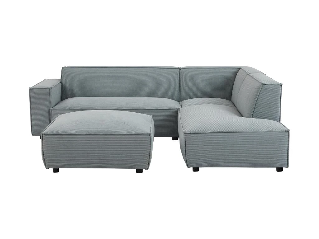 Canapé D'angle Droit Et Pouf En Velours Côtelé Bleu Clair BORORE 6 Canapé D'angle Droit Et Pouf En Velours Côtelé Bleu Clair BORORE – Image 4