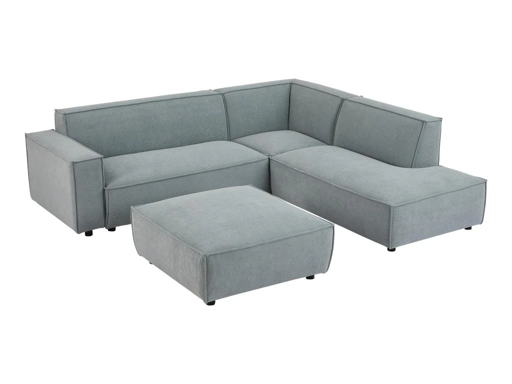 Canapé D'angle Droit Et Pouf En Velours Côtelé Bleu Clair BORORE 5 Canapé D'angle Droit Et Pouf En Velours Côtelé Bleu Clair BORORE – Image 3
