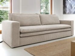 Canapé 3 Places Convertible En Velours Côtelé Crème TILIA -Accueil-Canapé canape 19766651