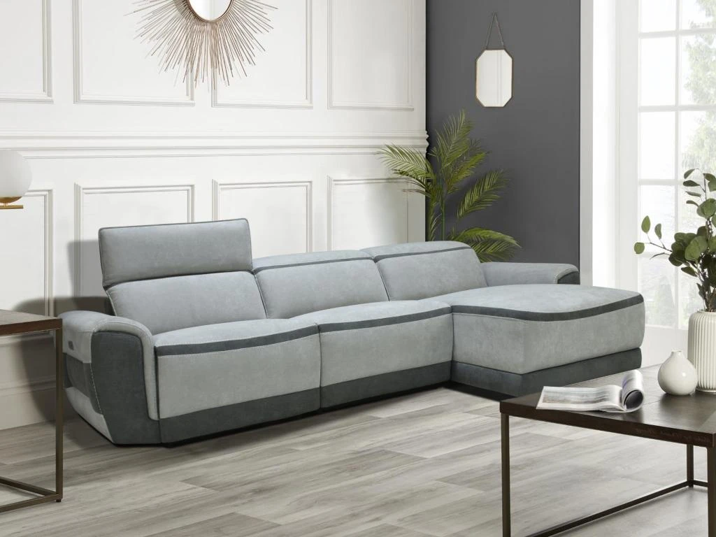 Canapé D'angle Droit Relax électrique En Tissu Gris Clair ORIETTO 3 Canapé D'angle Droit Relax électrique En Tissu Gris Clair ORIETTO