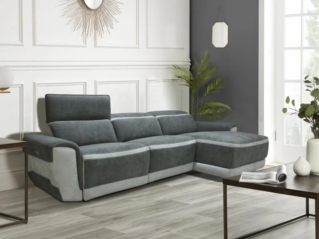 Canapé D'angle Droit Relax électrique En Tissu Gris Foncé ORIETTO 3 Canapé D'angle Droit Relax électrique En Tissu Gris Foncé ORIETTO