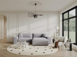 Canapé D'angle Réversible En Velours Côtelé Gris Clair LUMIO