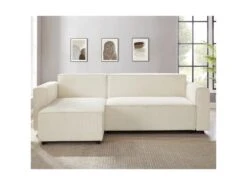 Canapé D'angle Convertible Réversible Lorenzo En Velours Côtelé Beige