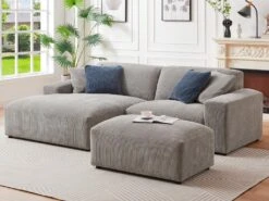 Canapé D'angle Gauche En Velours Côtelé Gris TIRONO -Accueil-Canapé canape 19914655