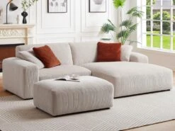 Canapé D'angle Droit En Velours Côtelé Beige TIRONO -Accueil-Canapé canape 19914675