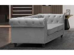 Grand Canapé 2 Places Chesterfield Velours Argent -Accueil-Canapé canape 19940013