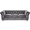 Grand Canapé 3 Places Chesterfield Velours Argent -Accueil-Canapé canape 19940455
