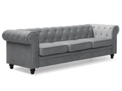 Grand Canapé 3 Places Chesterfield Velours Argent -Accueil-Canapé canape 19940463