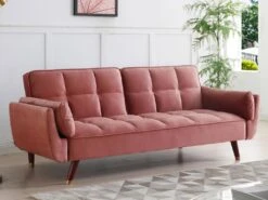 Canapé 3 Places Convertible Clic-clac En Velours Rose GULCAN -Accueil-Canapé canape 19965965