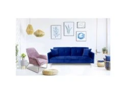 Canapé Convertible Clic-clac 3 Places Carla Velours Bleu -Accueil-Canapé canape 20006237