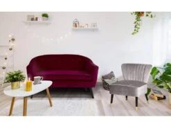 Canapé 2 Places Scandinaves Savoy Velours Bordeaux -Accueil-Canapé canape 20006423
