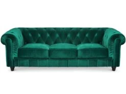 Grand Canapé 3 Places Chesterfield Velours Vert