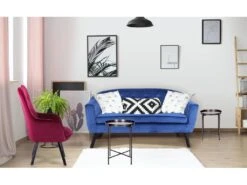 Canapé 2 Places Scandinave Savoy Velours Bleu -Accueil-Canapé canape 20007117