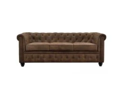 Canapé Chesterfield 3 Places Marron Vieilli