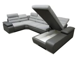 Canapé D'angle Panoramique Convertible En Tissu Et Simili BOILEAU - Bicolore Gris/anthracite - Angle Droit -Accueil-Canapé canape 200383