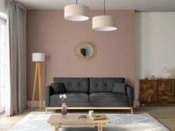 Canapé 3 Places Convertible En Tissu Anthracite KENZA