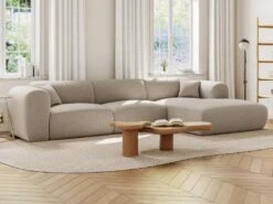 Grand Canapé D'angle Droit En Tissu Chiné Beige POGNI -Accueil-Canapé canape 20729065