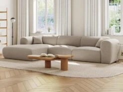 Grand Canapé D'angle Gauche En Tissu Chiné Beige POGNI -Accueil-Canapé canape 20729409