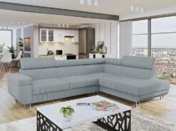 Canapé D'angle "Fonti" En Velours Côtelé - 5 Places - Gris