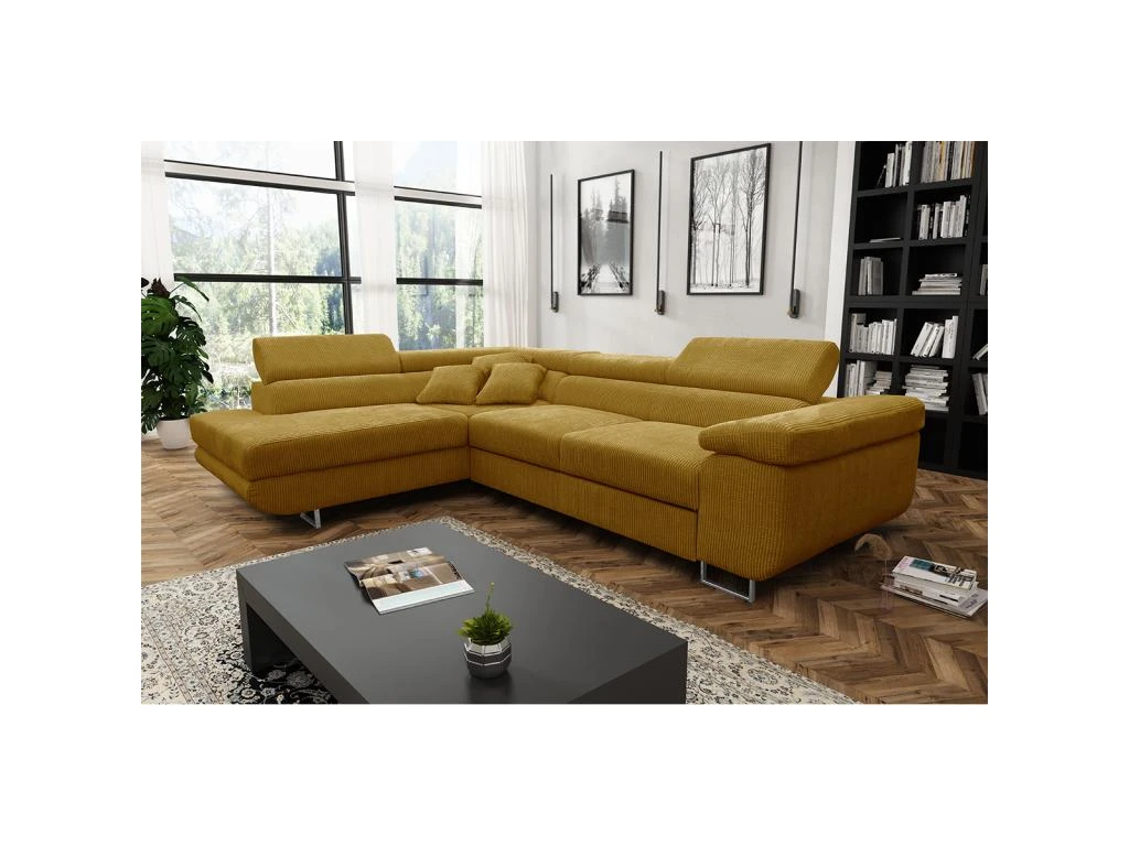 Canapé D'angle Convertible Gauche 4 Places Coffre Martin Velours Côtelé Jaune 4 Canapé D'angle Convertible Gauche 4 Places Coffre Martin Velours Côtelé Jaune – Image 2