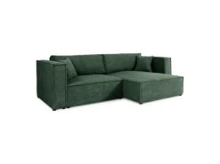 Canapé D'angle Réversible Convertible 3 Places Jimmy Velours Côtelé Vert Sapin