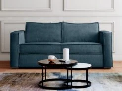 Canapé 3 Places Convertible Express En Velours Côtelé Bleu - Couchage 140 Cm - Matelas 14 Cm LORETO -Accueil-Canapé canape 21073355